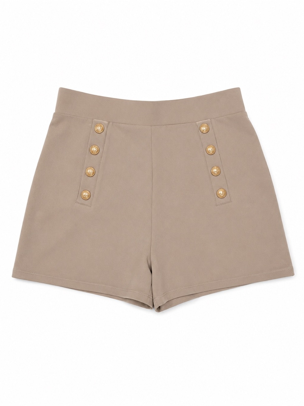 POPULAR H&M Medium Taupe High Waisted Gold Button Shorts Preppy Chic